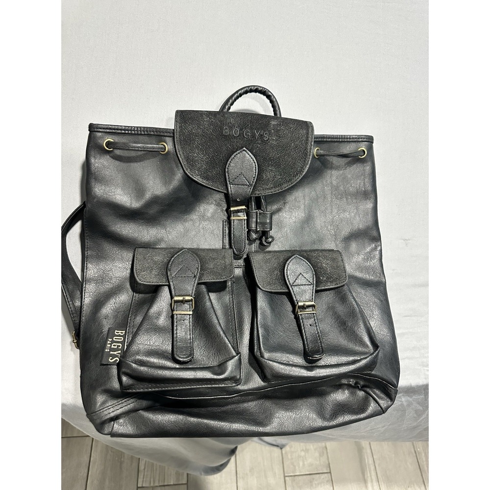 VTG‎ 90s Bogy's Paris Black Leather Medium Backpack
